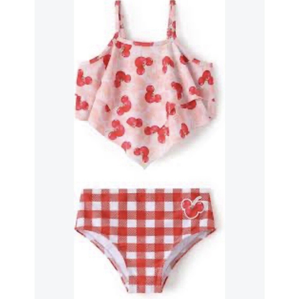 Disney swim red cherry Toddler Girls Ruffle Strap Bikini Top and Bottom Set 3-4y